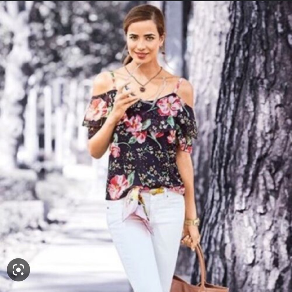 CAbi cold shoulder floral top